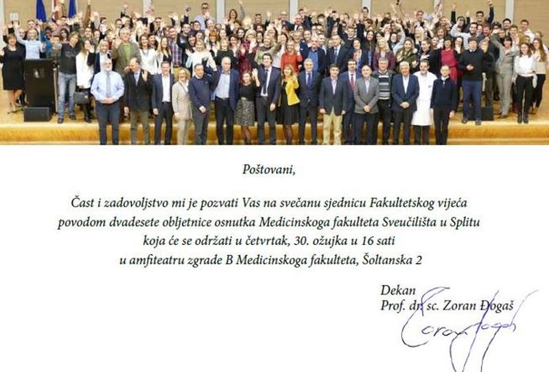Svečana sjednica Fakultetskog vijeća povodom 20. godišnjice Medicinskoga fakulteta u Splitu 